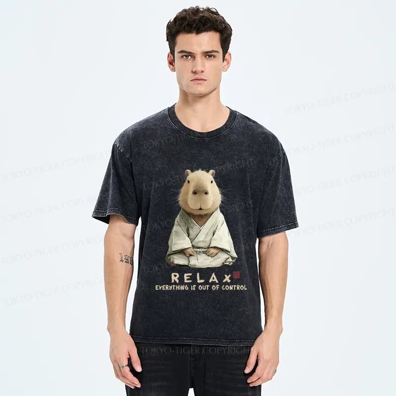 Tokyo-Tiger Zen Capybara：Relax, it's all chaos Washed T-Shirt