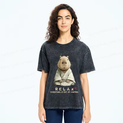 Tokyo-Tiger Zen Capybara：Relax, it's all chaos Washed T-Shirt