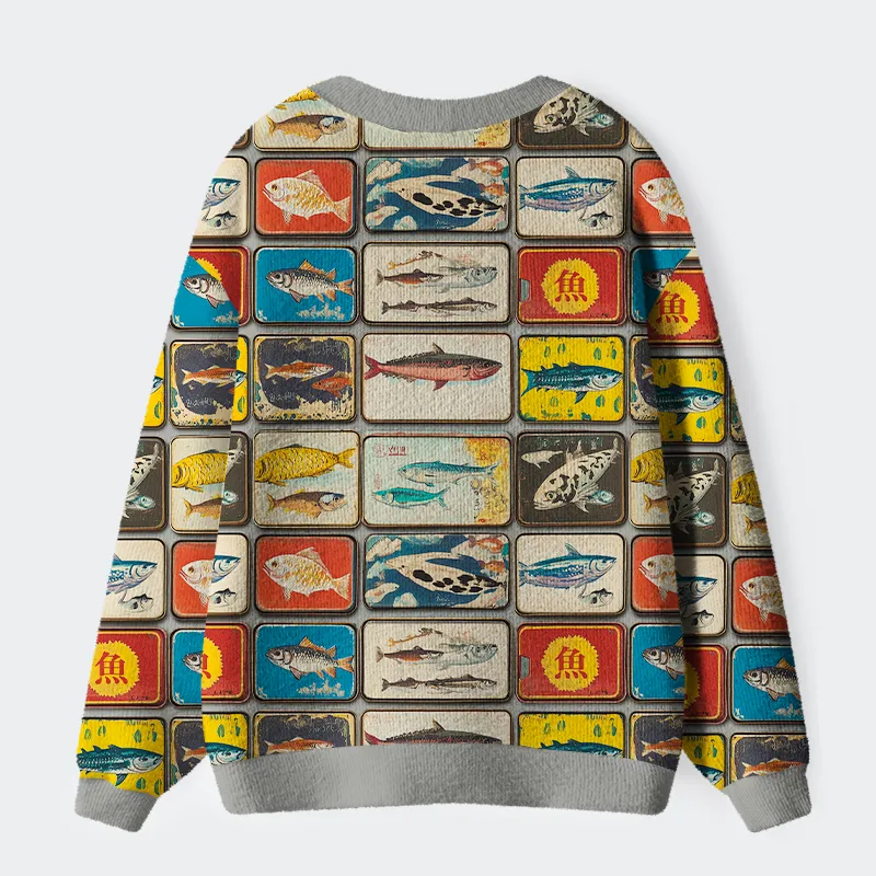 Tokyo-Tiger Tokyo-Tiger Vintage Fish Collection Ugly Cardigan Sweater
