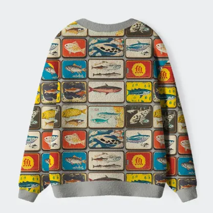 Tokyo-Tiger Tokyo-Tiger Vintage Fish Collection Ugly Cardigan Sweater