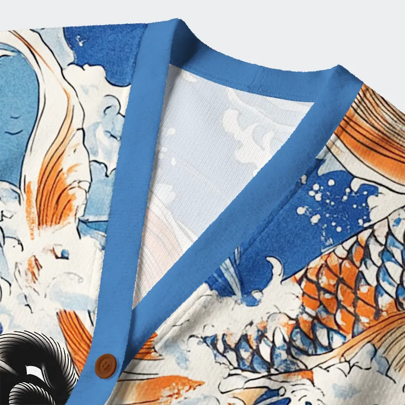 Tokyo-Tiger Sumo Wrestler Holding A Koi Ugly Cardigan Sweater