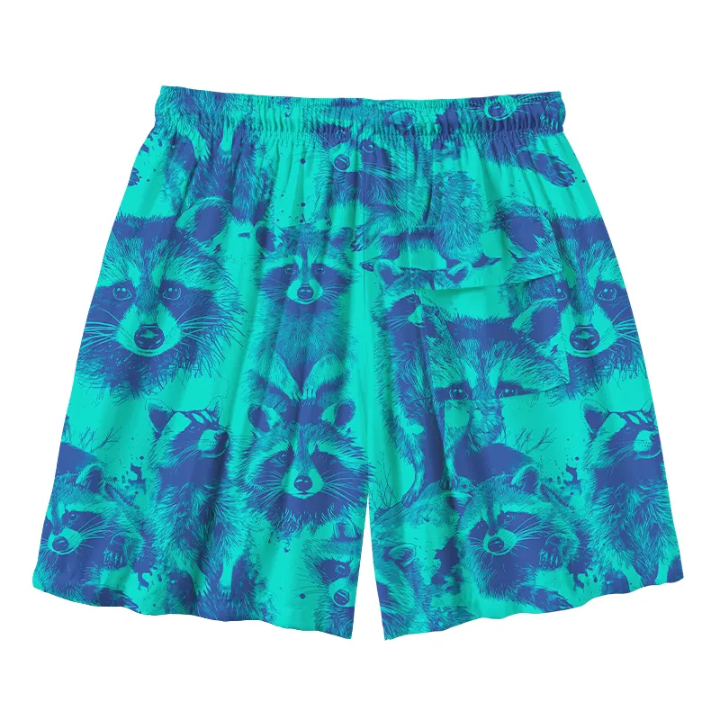 Tokyo-Tiger Playful Raccoon Frenzy Aloha Mens Swim Trunks
