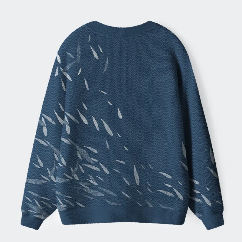 Tokyo-Tiger Falling Leaves And Ripples Ugly Cardigan Sweater