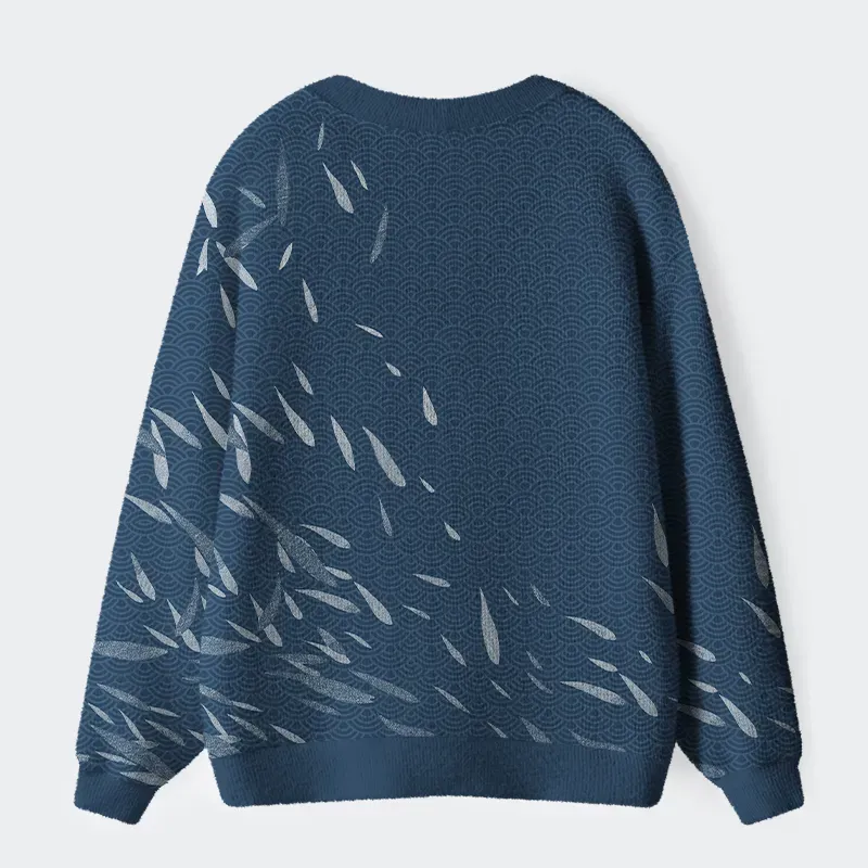 Tokyo-Tiger Falling Leaves And Ripples Ugly Cardigan Sweater