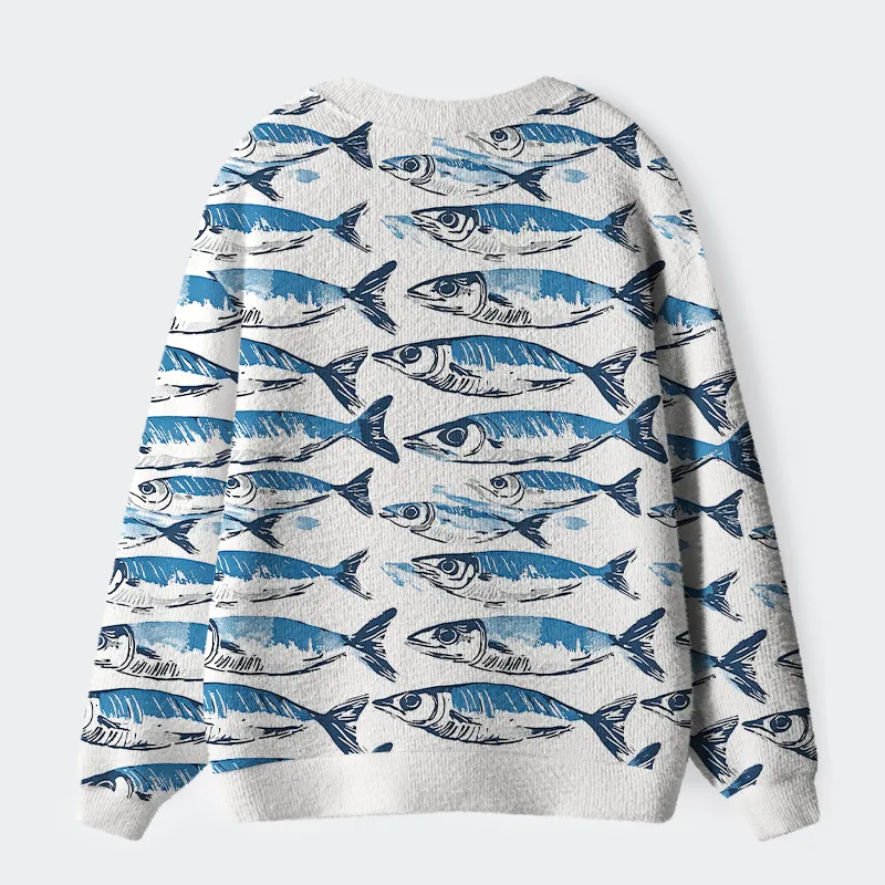 Tokyo-Tiger Oceanic Fish Ugly Cardigan Sweater