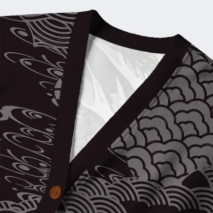 Tokyo-Tiger Great Wave Off Fuji Ugly Cardigan Sweater