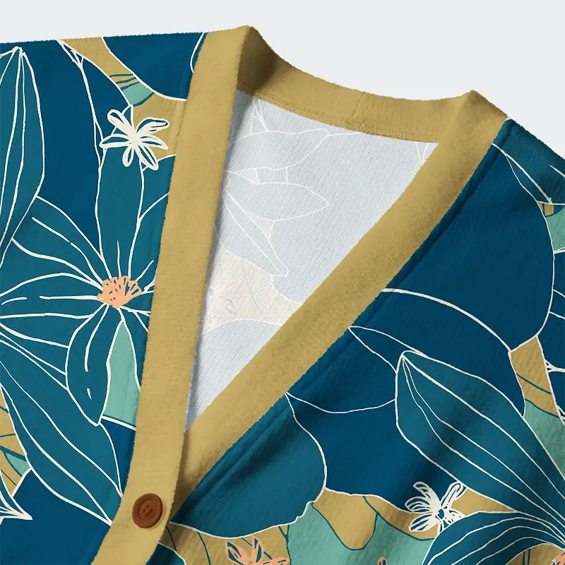 Tokyo-Tiger Blooming Flowers Ugly Cardigan Sweater