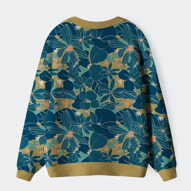 Tokyo-Tiger Blooming Flowers Ugly Cardigan Sweater