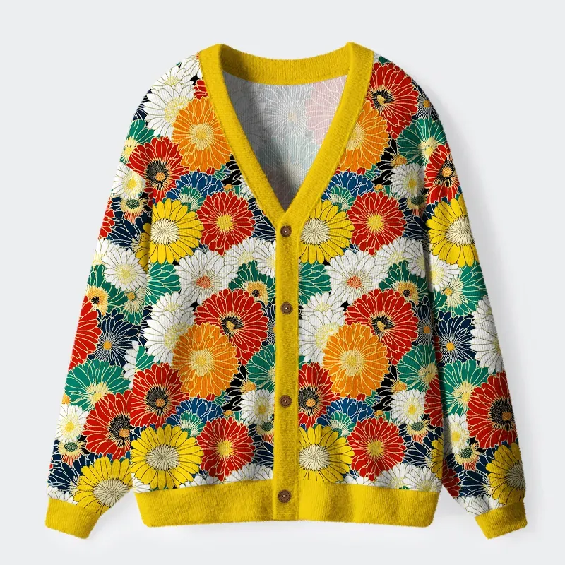 Tokyo-Tiger Colorful Chrysanthemums Ugly Cardigan Sweater
