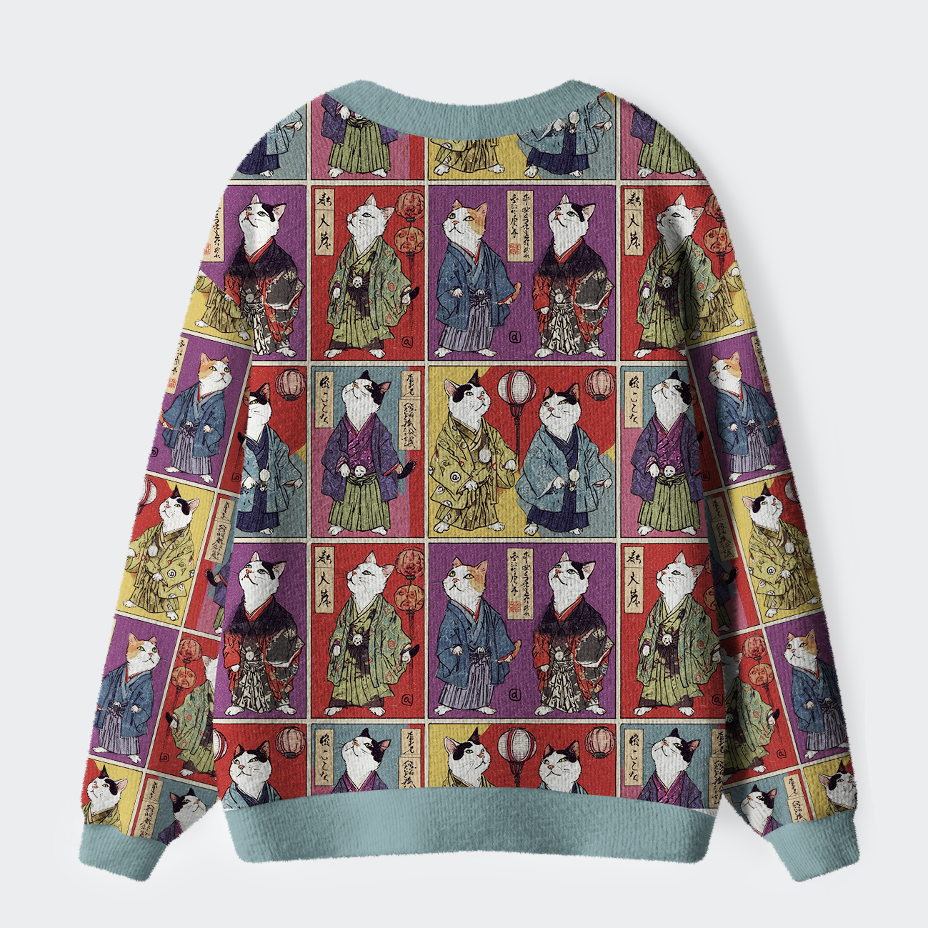 Tokyo-Tiger Vintage Samurai Cat Ugly Cardigan Sweater