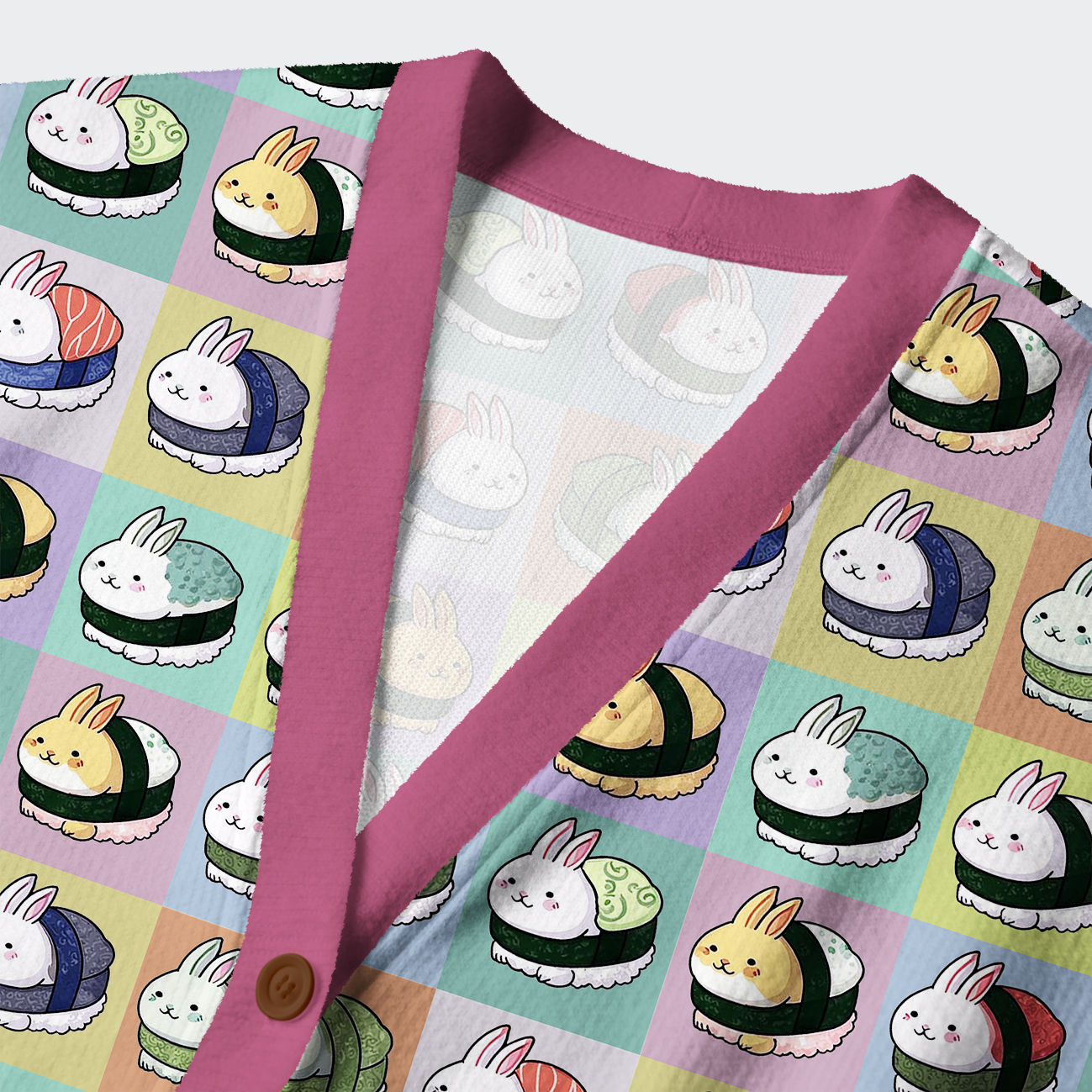 Tokyo-Tiger Cute Bunny Sushi Ugly Cardigan Sweater