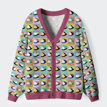 Tokyo-Tiger Cute Bunny Sushi Ugly Cardigan Sweater