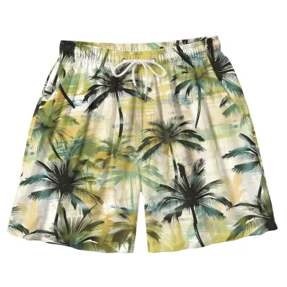 Tokyo-Tiger Palm Tree Print Aloha Mens Swim Trunks