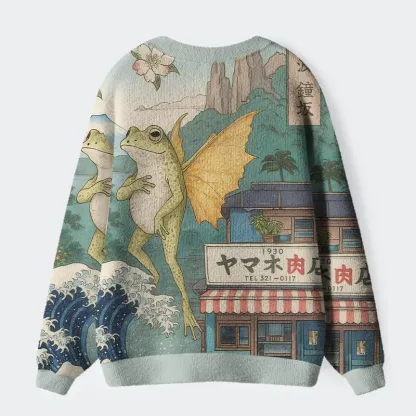 Tokyo-Tiger Frog With Wings Ugly Cardigan Sweater