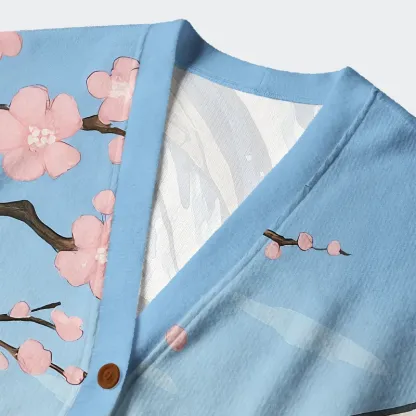 Tokyo-Tiger Waves Under Mount Fuji Ugly Cardigan Sweater