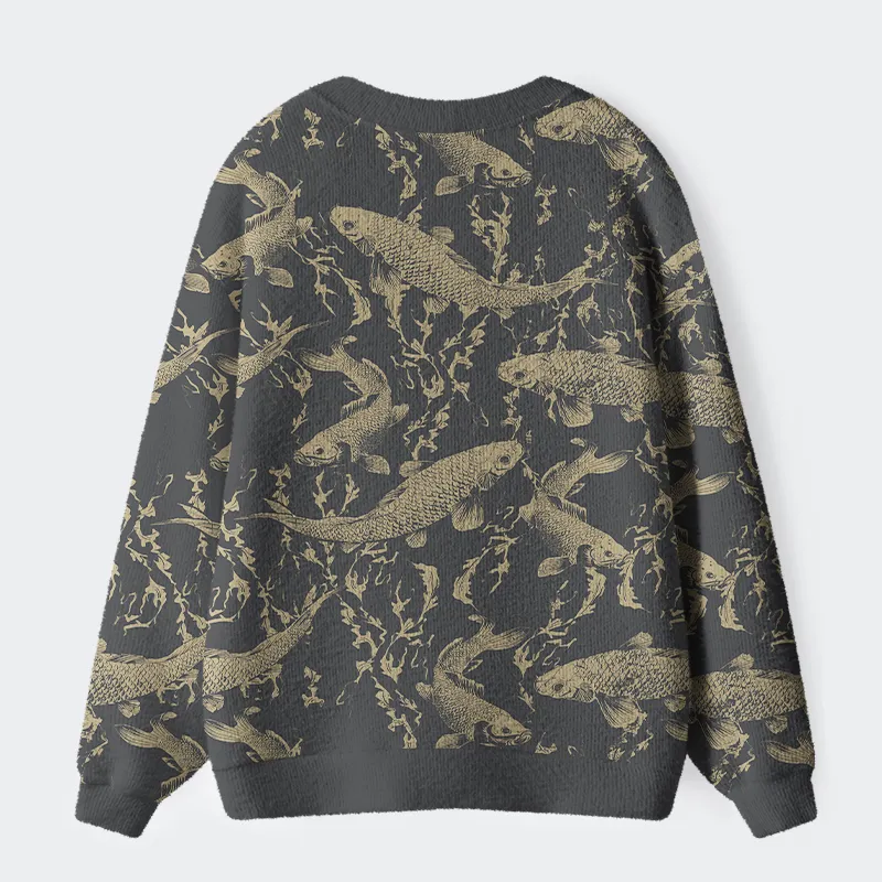 Tokyo-Tiger Vintage Japanese Koi Ugly Cardigan Sweater