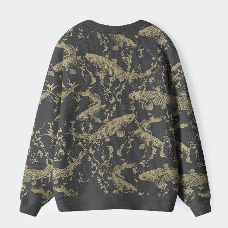 Tokyo-Tiger Vintage Japanese Koi Ugly Cardigan Sweater