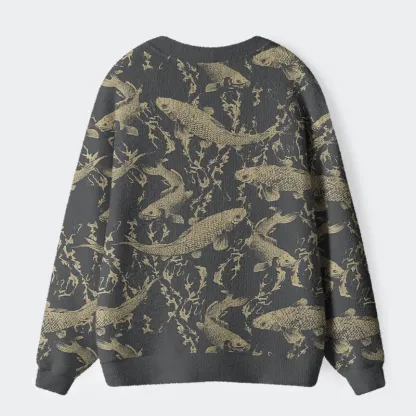 Tokyo-Tiger Vintage Japanese Koi Ugly Cardigan Sweater