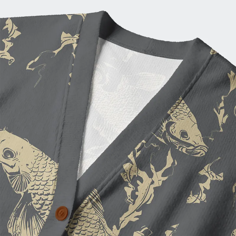 Tokyo-Tiger Vintage Japanese Koi Ugly Cardigan Sweater