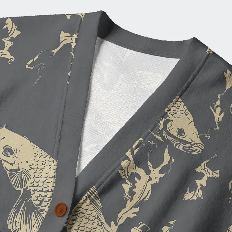 Tokyo-Tiger Vintage Japanese Koi Ugly Cardigan Sweater