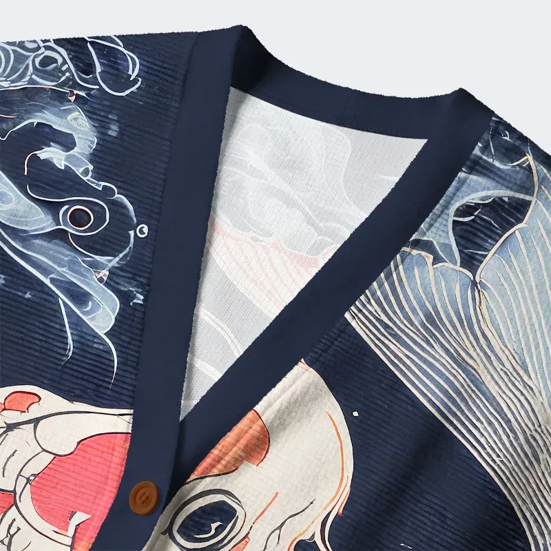 Tokyo-Tiger Two Koi Carps Ugly Cardigan Sweater