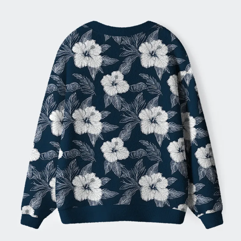 Tokyo-Tiger Floral Leaf Silhouette Ugly Cardigan Sweater