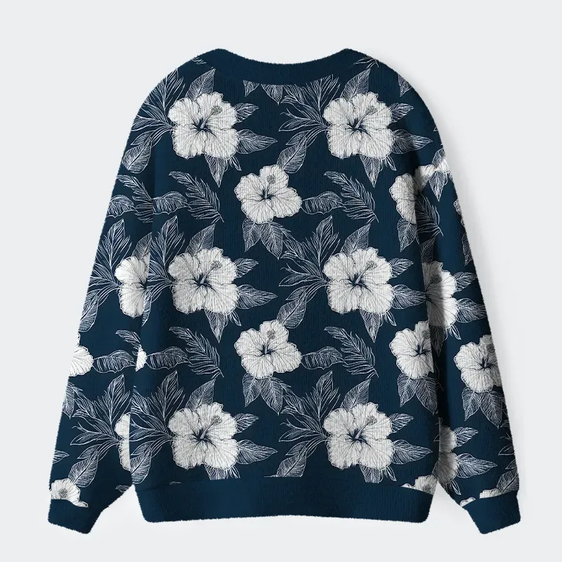 Tokyo-Tiger Floral Leaf Silhouette Ugly Cardigan Sweater