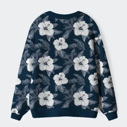 Tokyo-Tiger Floral Leaf Silhouette Ugly Cardigan Sweater