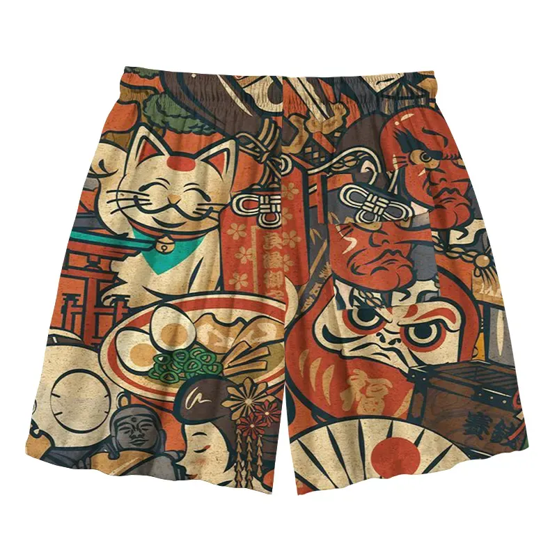 Tokyo-Tiger Japanese Traditional Elements Aloha Mens Swim Trunks