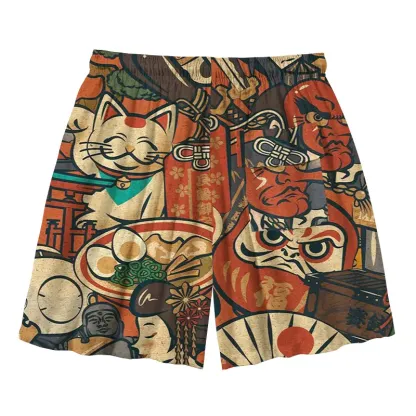 Tokyo-Tiger Japanese Traditional Elements Aloha Mens Swim Trunks