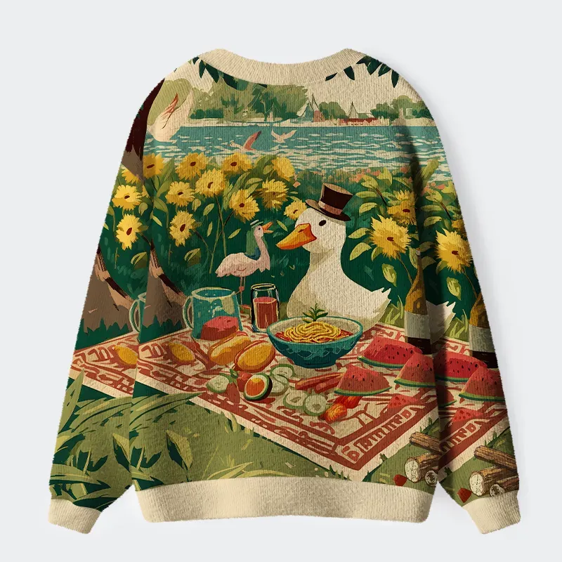 Tokyo-Tiger Naughty Duck Eat Ramen Ugly Cardigan Sweater