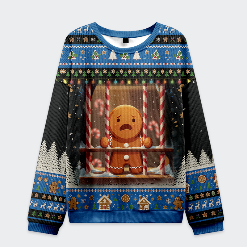 Tokyo-Tiger The Gingerbread Man Is Watching You In Prison Christmas Ugly Sweatshirt