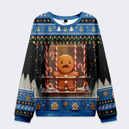 Tokyo-Tiger The Gingerbread Man Is Watching You In Prison Christmas Ugly Sweatshirt