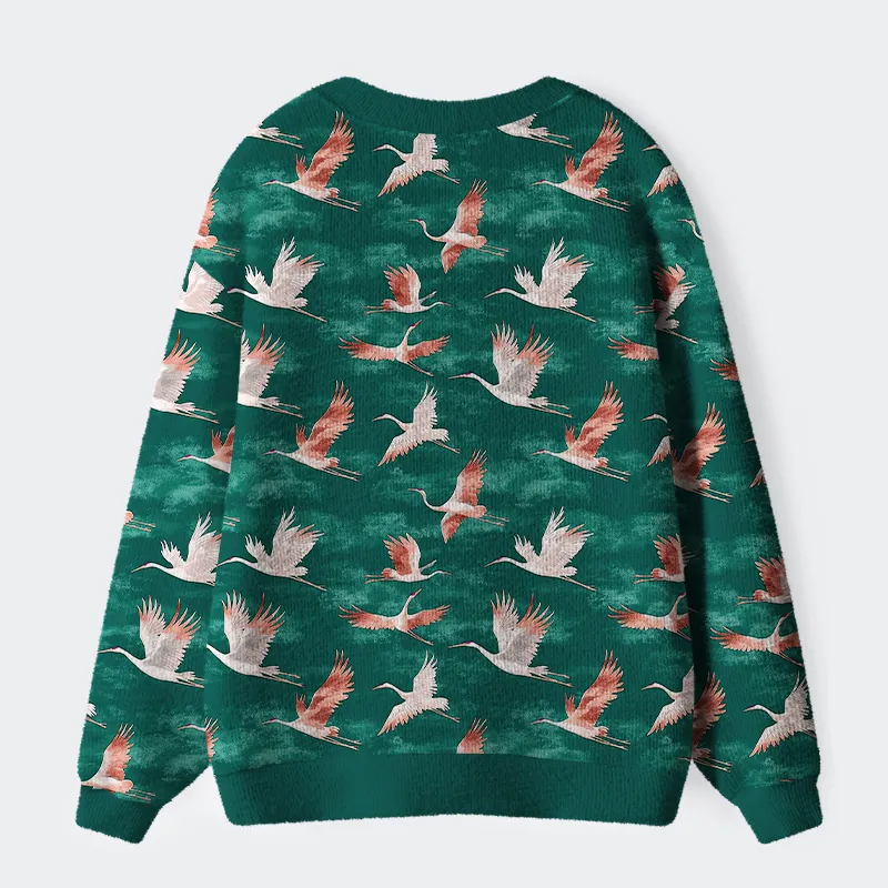 Tokyo-Tiger Cranes In Flight Ugly Cardigan Sweater