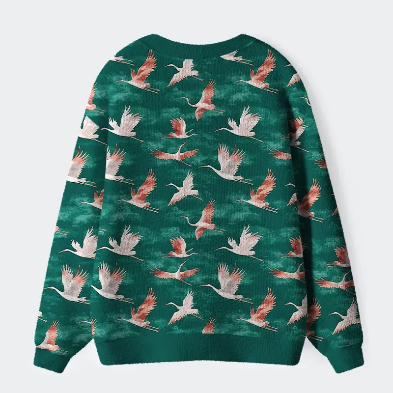 Tokyo-Tiger Cranes In Flight Ugly Cardigan Sweater