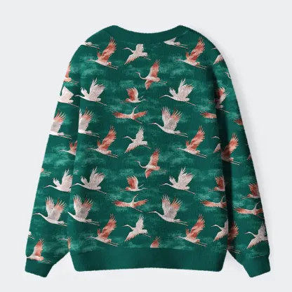 Tokyo-Tiger Cranes In Flight Ugly Cardigan Sweater