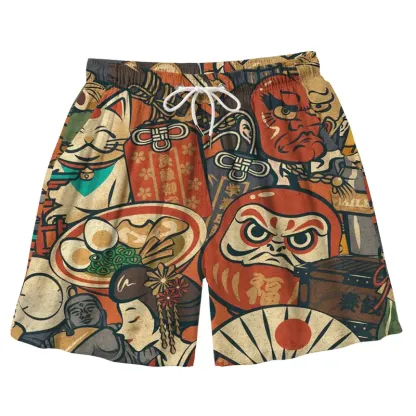 Tokyo-Tiger Japanese Traditional Elements Aloha Mens Swim Trunks