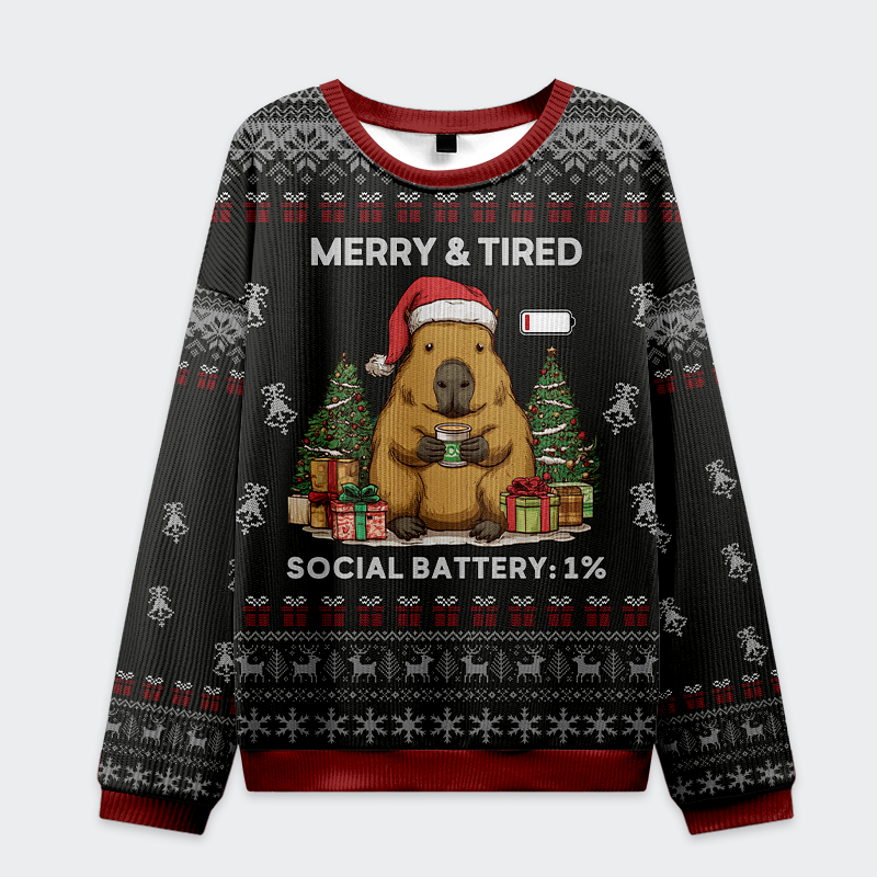 Tokyo-Tiger 1% Battery, 100% Festive Christmas Ugly Sweatshirt