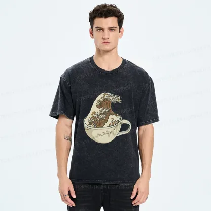 Tokyo-Tiger Waves In The Coffee Cup Washed T-Shirt