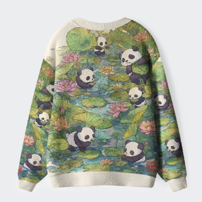 Tokyo-Tiger Panda Lotus Garden Ugly Cardigan Sweater