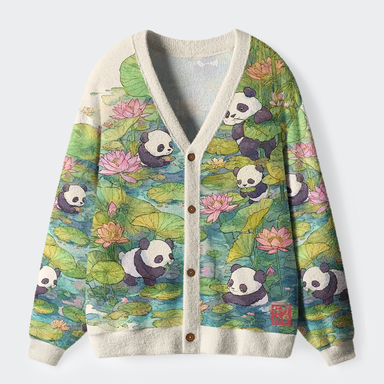 Tokyo-Tiger Panda Lotus Garden Ugly Cardigan Sweater