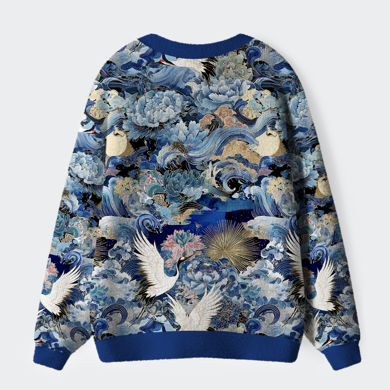 Tokyo-Tiger Ukiyo Cranes of the Great Ugly Cardigan Sweater