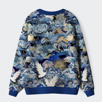 Tokyo-Tiger Ukiyo Cranes of the Great Ugly Cardigan Sweater