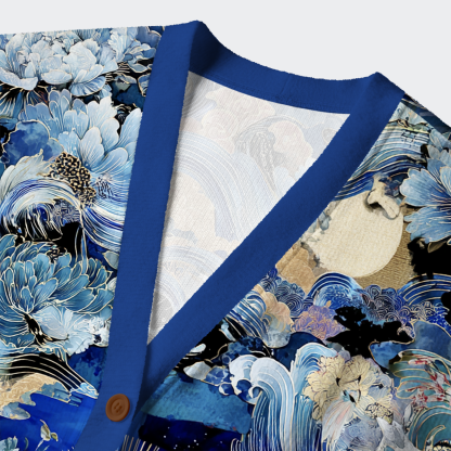 Tokyo-Tiger Ukiyo Cranes of the Great Ugly Cardigan Sweater