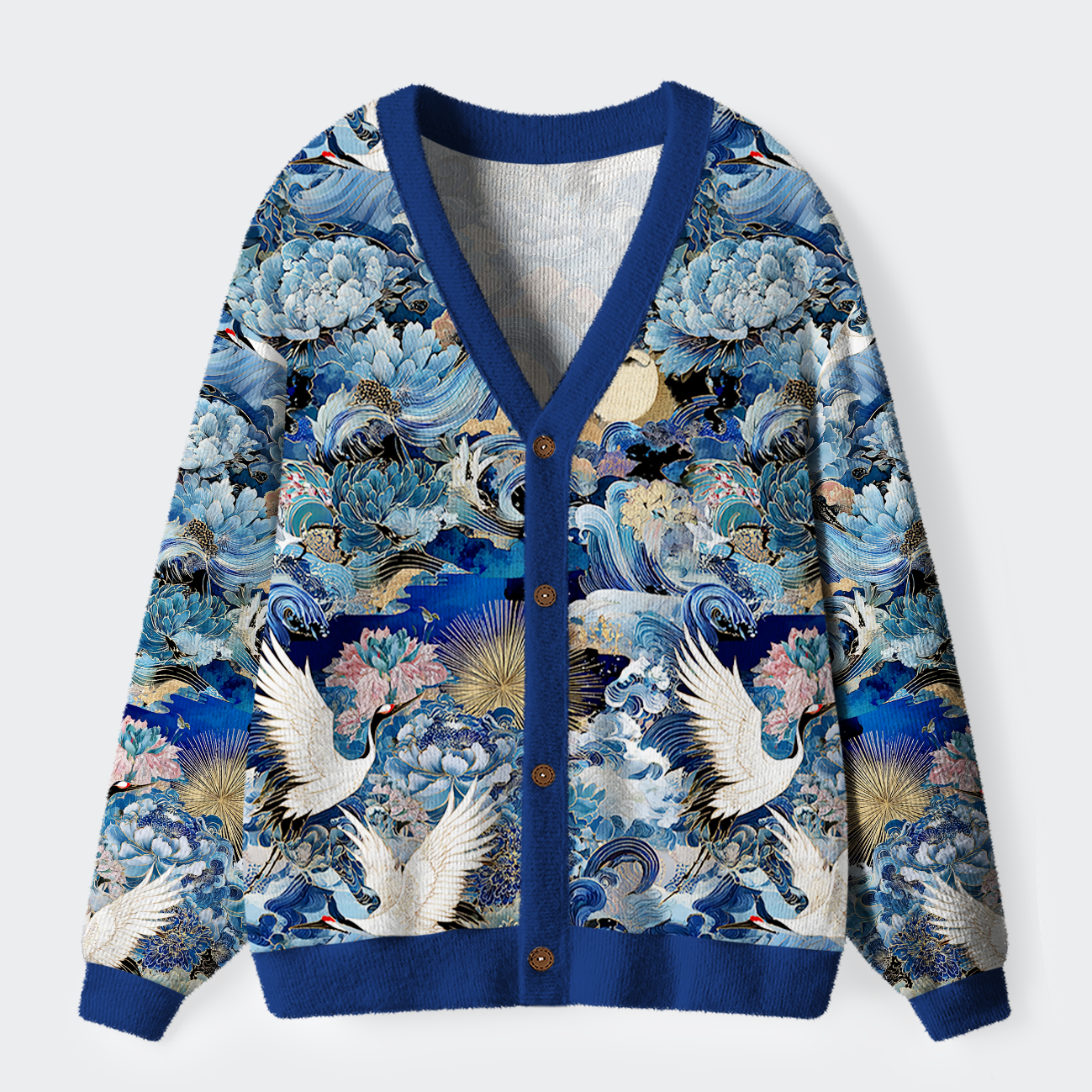 Tokyo-Tiger Ukiyo Cranes of the Great Ugly Cardigan Sweater