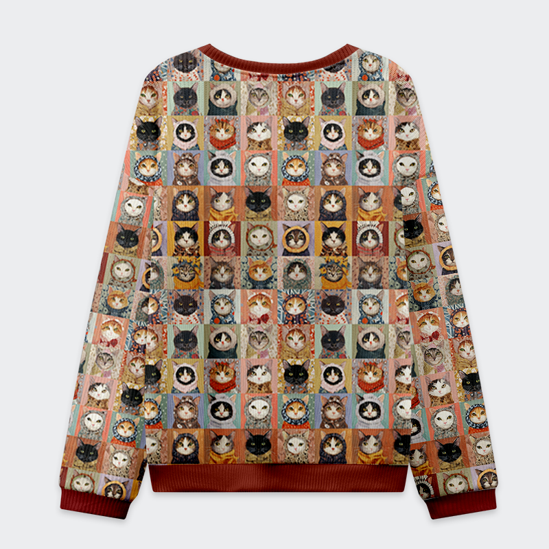 Tokyo-Tiger Patchwork Cat Mosaic Christmas Ugly Sweatshirt
