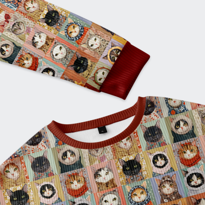 Tokyo-Tiger Patchwork Cat Mosaic Christmas Ugly Sweatshirt