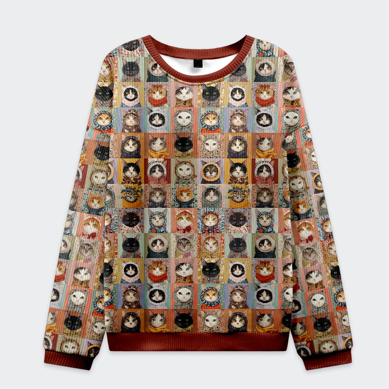 Tokyo-Tiger Patchwork Cat Mosaic Christmas Ugly Sweatshirt
