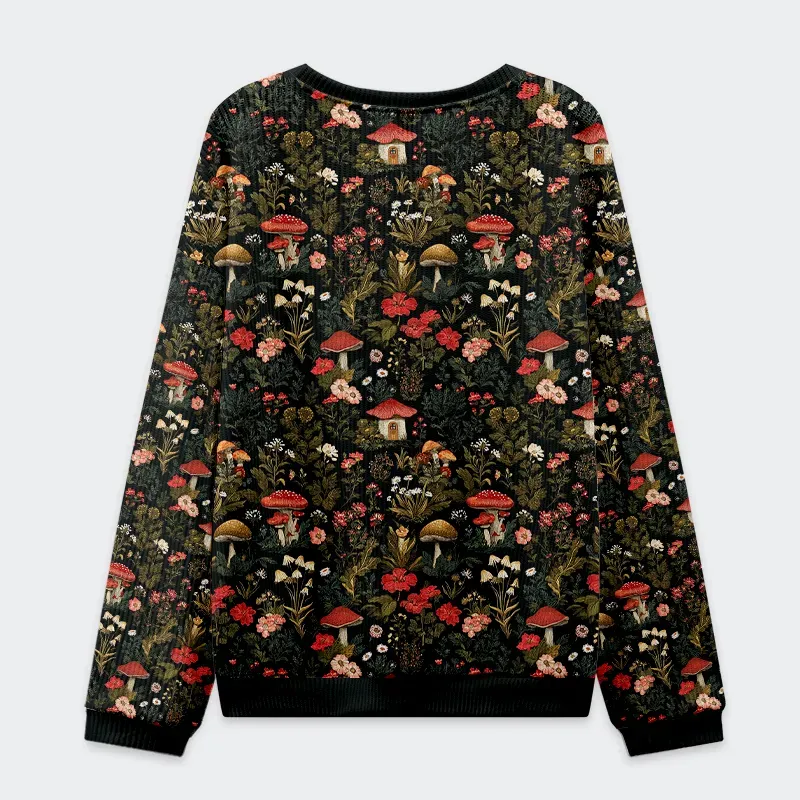 Tokyo-Tiger Enchanted Forest Mushroom Christmas Ugly Sweatshirt