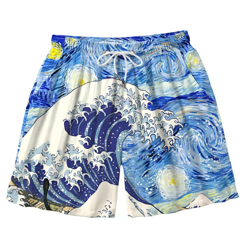 Tokyo-Tiger Waves Under The Starry Night Aloha Mens Swim Trunks Sale